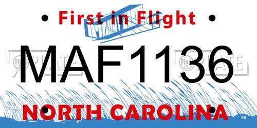 MAF1136 North Carolina License Plate