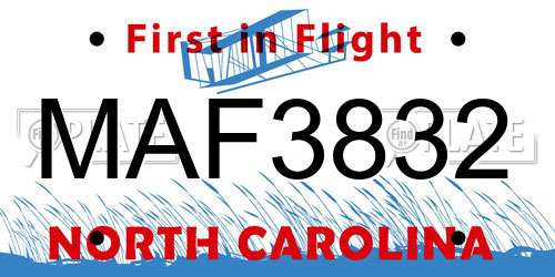 MAF3832 North Carolina License Plate