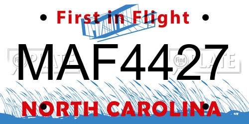 MAF4427 North Carolina License Plate