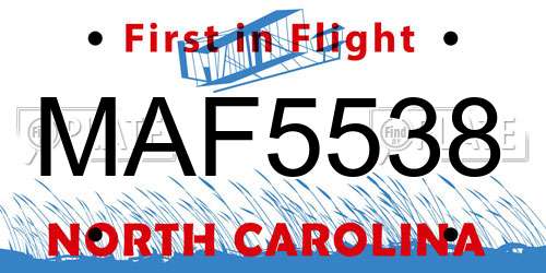 MAF5538 North Carolina License Plate