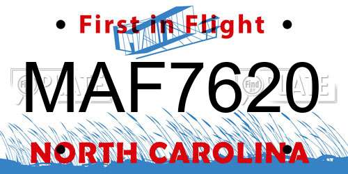 MAF7620 North Carolina License Plate