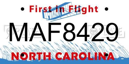 MAF8429 North Carolina License Plate