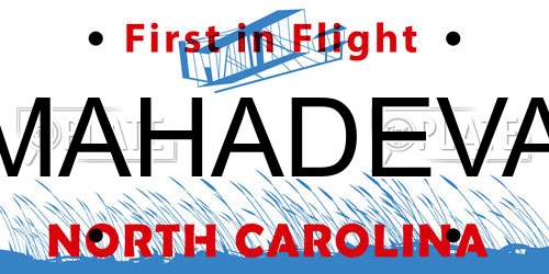 MAHADEVA North Carolina License Plate