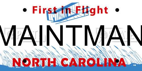 MAINTMAN North Carolina License Plate