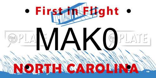 MAK0 North Carolina License Plate