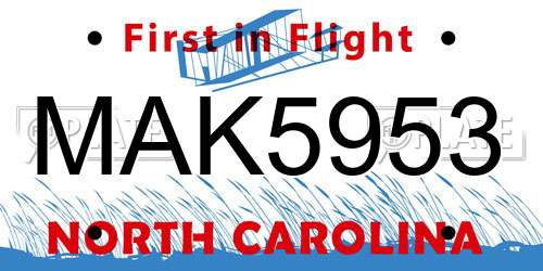 MAK5953 North Carolina License Plate