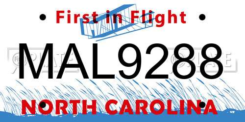 MAL9288 North Carolina License Plate