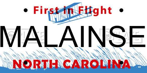 MALAINSE North Carolina License Plate