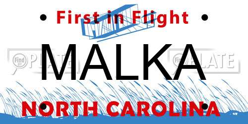 MALKA North Carolina License Plate