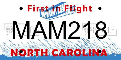 MAM218 North Carolina License Plate