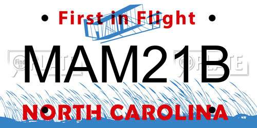 MAM21B North Carolina License Plate