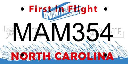 MAM354 North Carolina License Plate