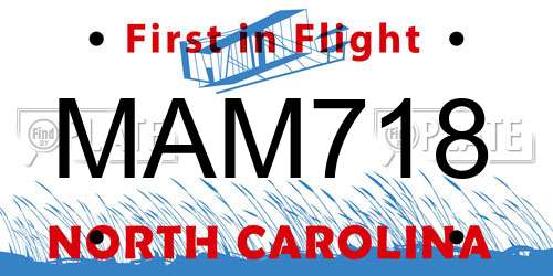 MAM718 North Carolina License Plate