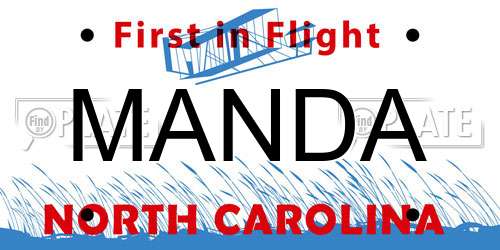 MANDA North Carolina License Plate