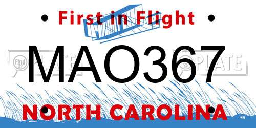 MAO367 North Carolina License Plate