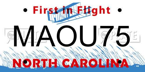 MAOU75 North Carolina License Plate