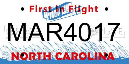 MAR4017 North Carolina License Plate