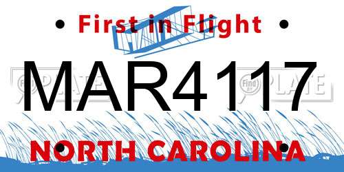 MAR4117 North Carolina License Plate