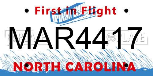 MAR4417 North Carolina License Plate