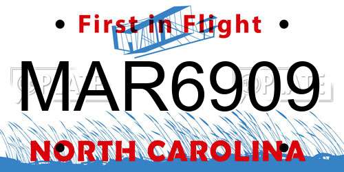MAR6909 North Carolina License Plate