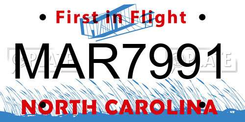 MAR7991 North Carolina License Plate