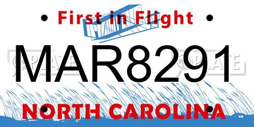 MAR8291 North Carolina License Plate