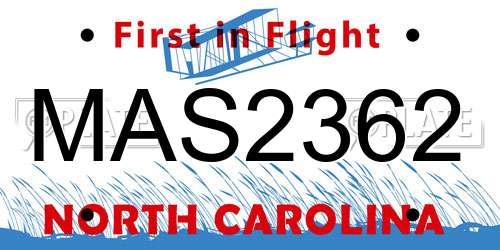 MAS2362 North Carolina License Plate