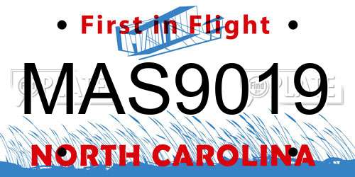 MAS9019 North Carolina License Plate
