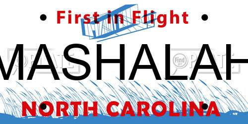 MASHALAH North Carolina License Plate