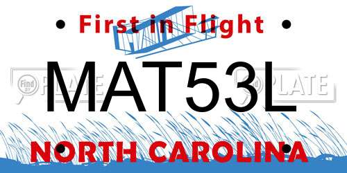 MAT53L North Carolina License Plate