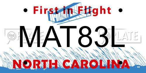 MAT83L North Carolina License Plate