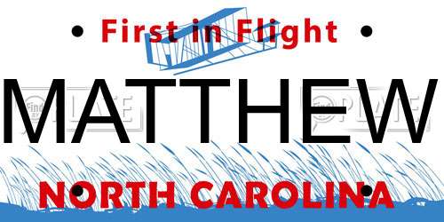 MATTHEW North Carolina License Plate