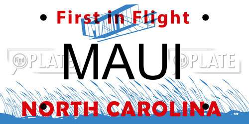 MAUI North Carolina License Plate