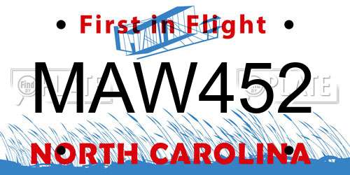 MAW452 North Carolina License Plate