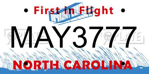 MAY3777 North Carolina License Plate