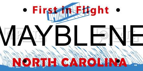 MAYBLENE North Carolina License Plate