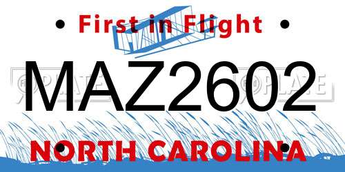 MAZ2602 North Carolina License Plate