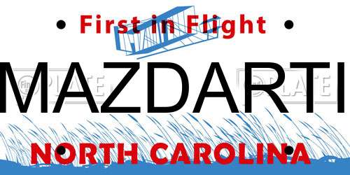 MAZDARTI North Carolina License Plate