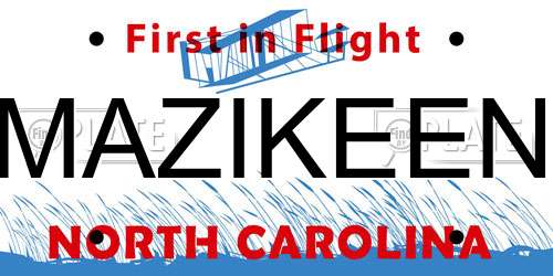 MAZIKEEN North Carolina License Plate