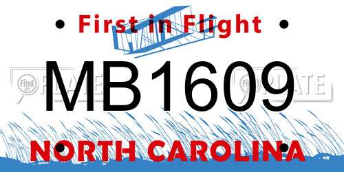 MB1609 North Carolina License Plate