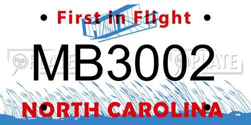 MB3002 North Carolina License Plate
