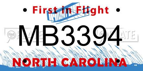 MB3394 North Carolina License Plate