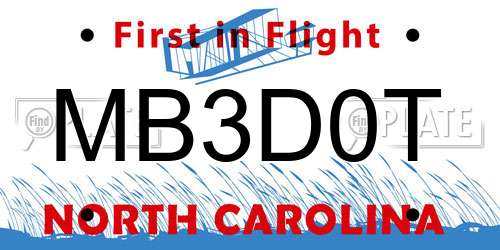 MB3D0T North Carolina License Plate