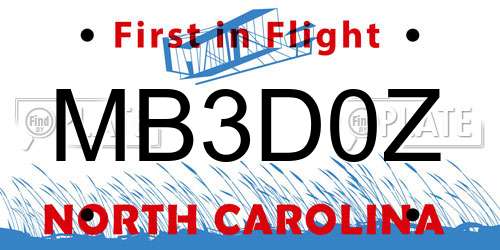 MB3D0Z North Carolina License Plate