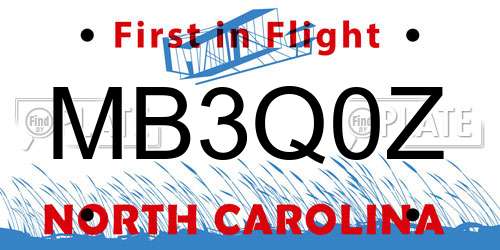 MB3Q0Z North Carolina License Plate
