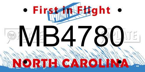 MB4780 North Carolina License Plate