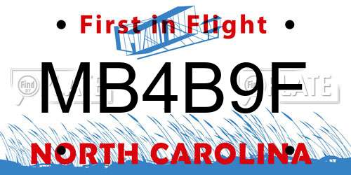 MB4B9F North Carolina License Plate