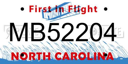 MB52204 North Carolina License Plate