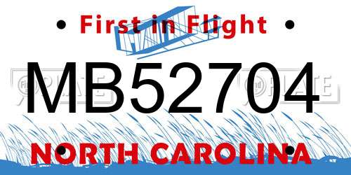 MB52704 North Carolina License Plate