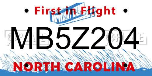 MB5Z204 North Carolina License Plate